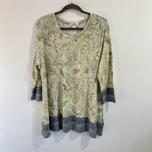 JPR Studio Sweater Shirt Blouse Tunic 2X Soft Knit Paisley Green Blue Boho Lagen